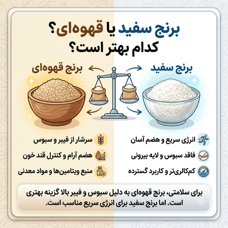برنج سفید یا قهوهای؟ کدام انتخاب سالمتر و بهتر است؟