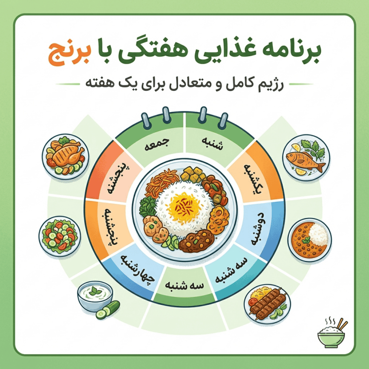 برنامه غذایی هفتگی با برنج (رژیم کامل و متعادل برای یک هفته)